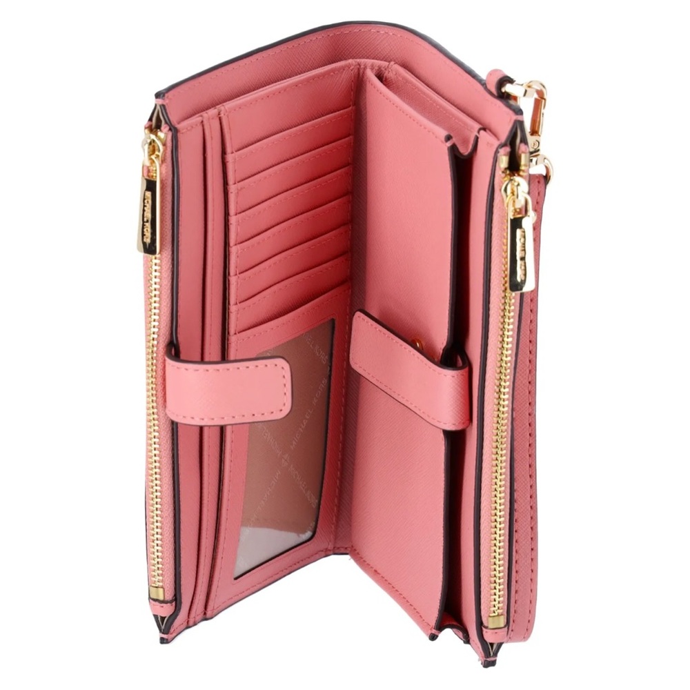 Michael Kors Jet Set Travel Large Double Zip Wristlet Phone Wallet Primrose Pink - Picture 5 of 6